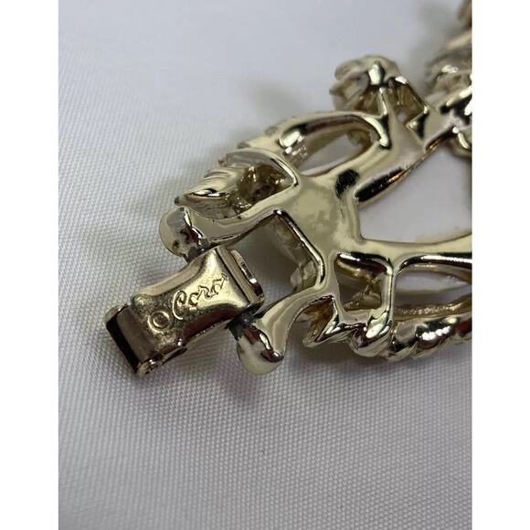 Vintage Coro Bracelet Ivory Baroque Faux Pearl Stone Gold Tone Signed - Picture 4 of 9